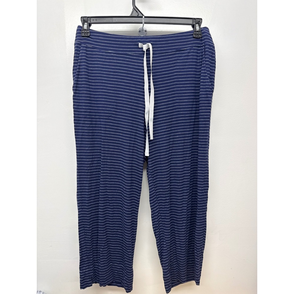 Soma Pajama Set Womens Medium Navy White Striped Short Sleeve Crop Pants #49 - Picture 4 of 7